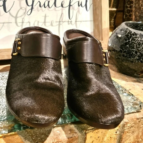 Cole Haan Calf Hair Clogs Mules Dark Brown Wmns Sz 9.5 - Picture 2 of 16